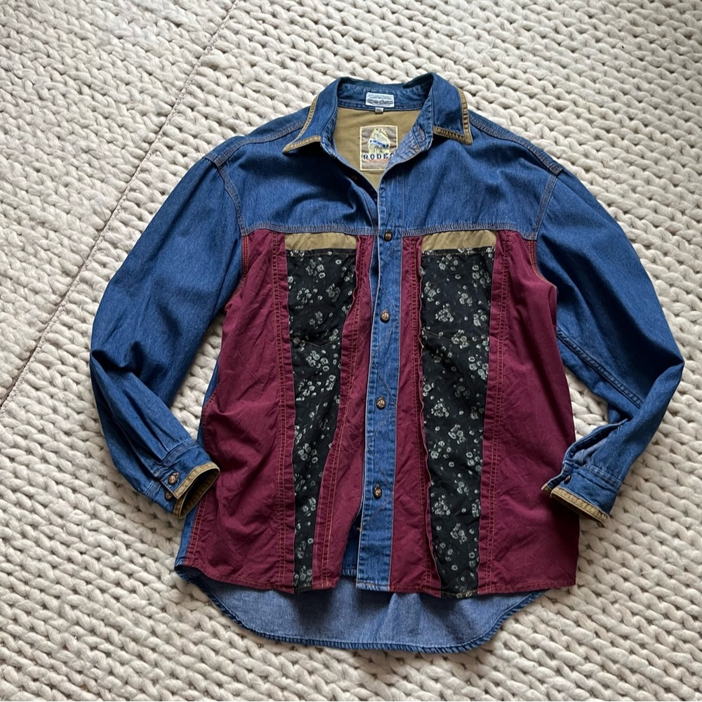 Vintage Denim Shirt with Colour Block | Large